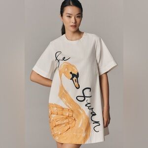 New Maeve x Anthropologie The Emmy Short-Sleeve Swan Swing Mini Dress XXS